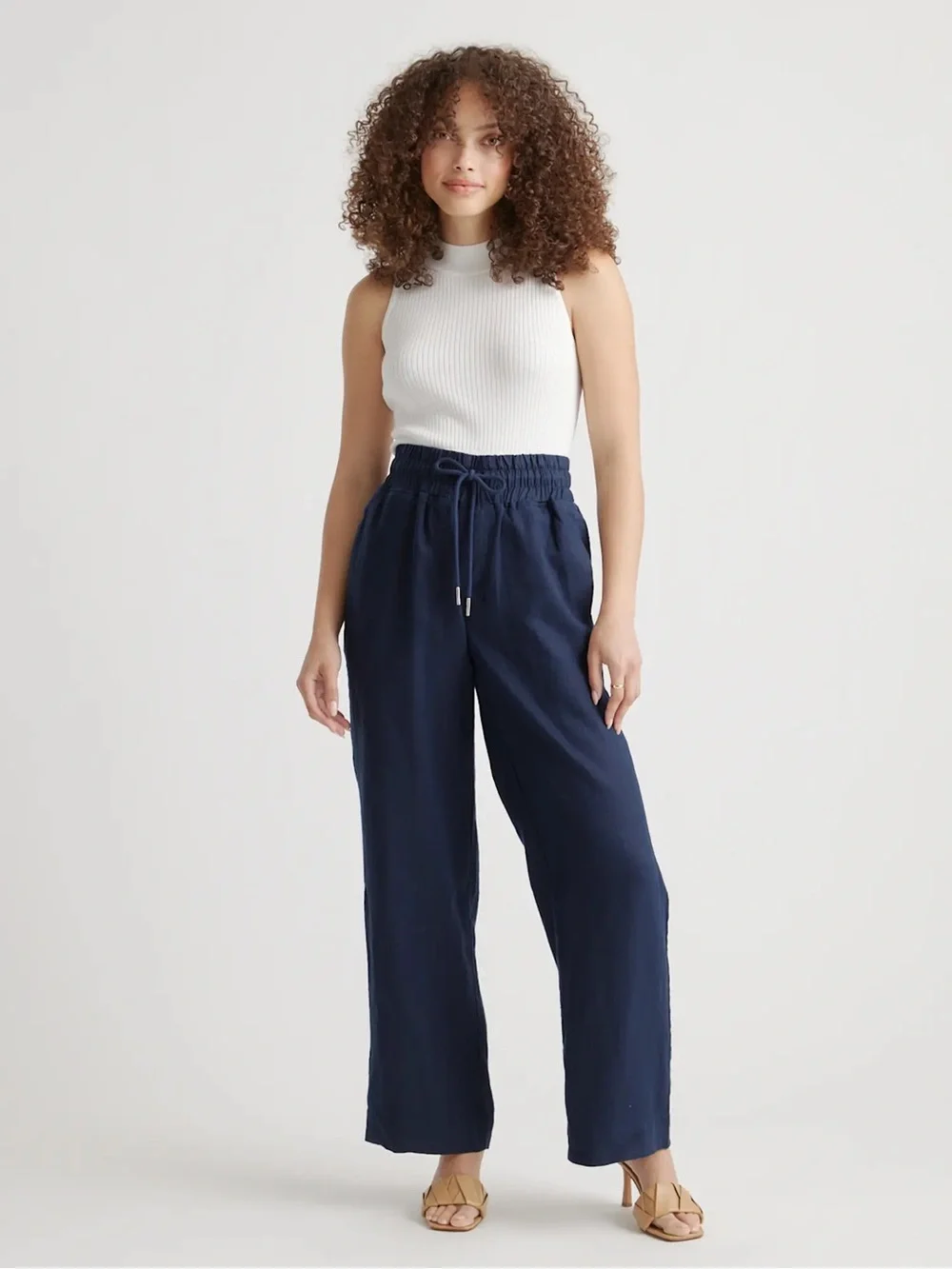 Quince 100% European Linen Wide Leg Drawstring Pants Deep Navy Size Medium